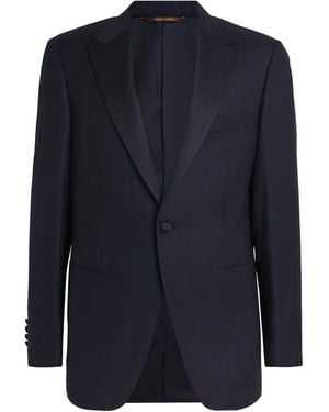 Canali Wool Textured Tuxedo Jacket - Blue