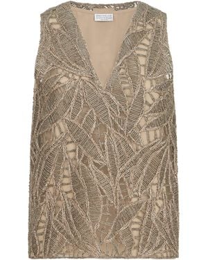 Brunello Cucinelli Embroidered Sleeveless Top - Natural