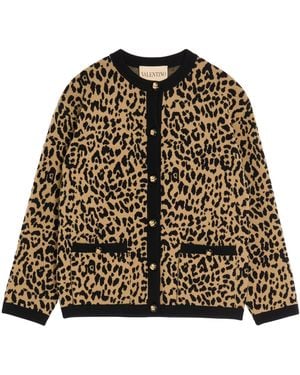Valentino Jacquard Wool Knit Jacket With Animal Pattern - Natural