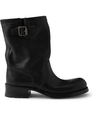 Prada Leather Biker Boots - Black