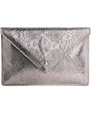 Vivienne Westwood Croc-Embossed Leather Envelope Clutch Bag - Grey