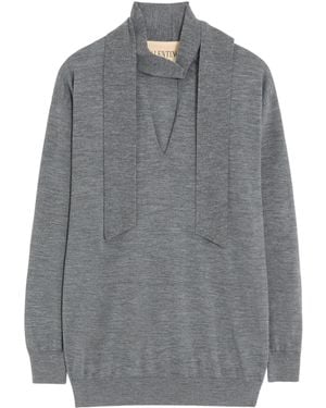 Valentino Wool Tie-Neck Sweater - Gray