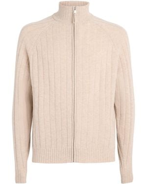 Allude Wool-Cashmere Rib-Knit Cardigan - Natural