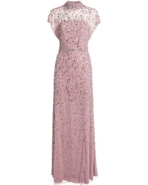 Jenny Packham Embellished Crystal Drop Gown - Pink