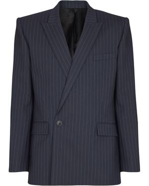 Balmain Wool Pinstripe Blazer - Blue
