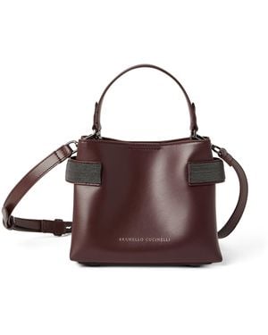 Brunello Cucinelli Small Leather Essence Top-Handle Bag - Brown