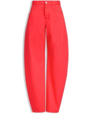Alaïa High-Waist Barrel-Leg Denim Trousers - Red