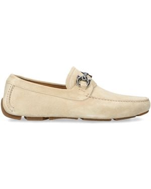 Ferragamo Suede Parigi Gancho Driving Shoes - Natural