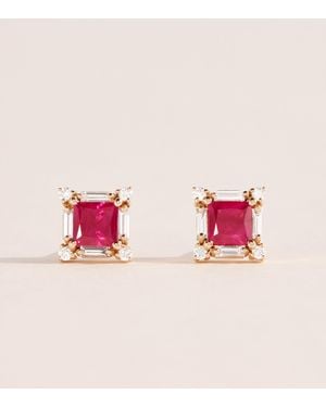 Suzanne Kalan Diamond And Ruby Princess Midi Stud Earrings - Pink