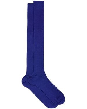 dunhill Cashmere-Mulberry Silk Ribbed Socks - Blue