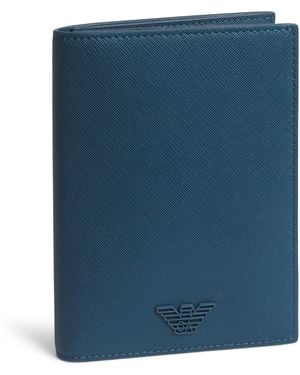 Emporio Armani Saffiano Leather Passport Holder - Blue