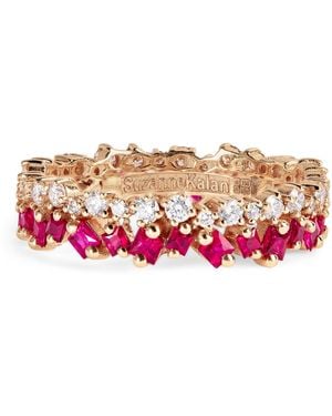 Suzanne Kalan Diamond And Ruby Princess Eternity Ring - Red
