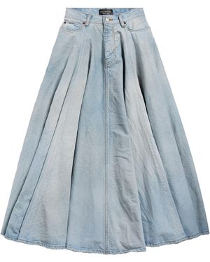 Balenciaga Denim Godet Maxi Skirt - Blue