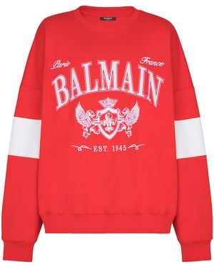 Balmain Cotton College Sweatshirt - Red