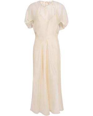 KHAITE Puff-Sleeve Ria Midi Dress - Natural