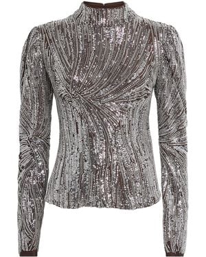 Rabanne Sequin-Embellished High-Neck Top - Grey