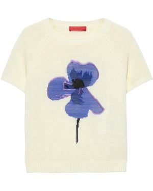 MAX&Co. Embroidered Iris Sweater - Blue