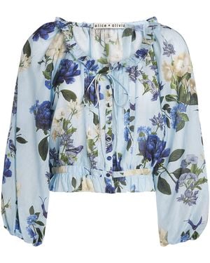 Alice + Olivia Cotton-Silk Mclaine Blouse - Blue