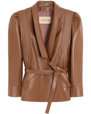 Valentino Belted Leather Jacket - Brown