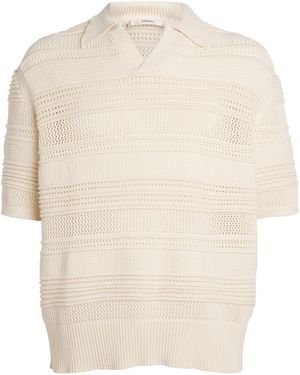Commas Cotton-Blend Crochet Polo Shirt - White