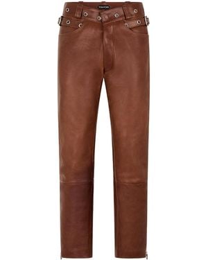 Tom Ford Leather Embellished Pants - Brown