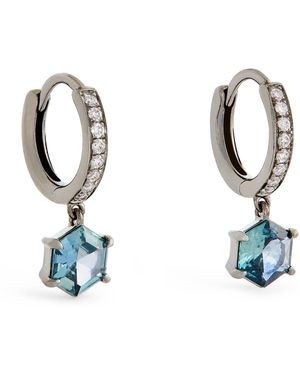 Eva Fehren Blackened, Diamond And Sapphire Offset Hoop Earrings - Blue