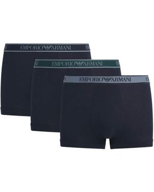 Emporio Armani Stretch-Cotton Core Logo Trunks - Blue