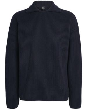 A.P.C. Wool-Cashmere Polo Sweater - Blue