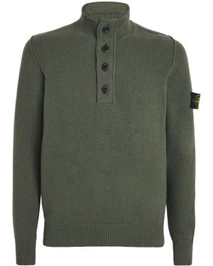 Stone Island Lambswool-Blend Buttoned Jumper - Green