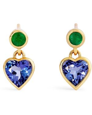 Emily P. Wheeler Emerald And Tanzanite Heart Earrings - Blue