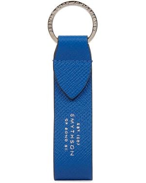 Smythson Panama Leather Keyring - Blue