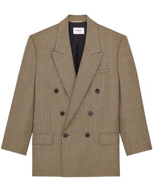 Saint Laurent Wool Check Double-Breasted Blazer - Green