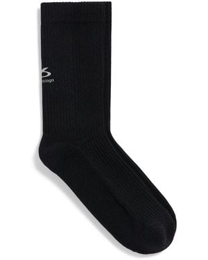 Balenciaga Ribbed Logo Ankle Socks - Black