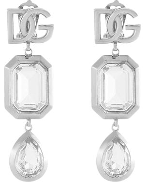 Dolce & Gabbana Embellished Logo Clip-On Earrings - White