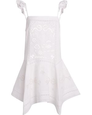 Self-Portrait Linen-Cotton Embroidered Mini Dress - White