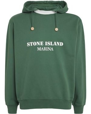 Stone Island Cotton Marina Print Hoodie - Green