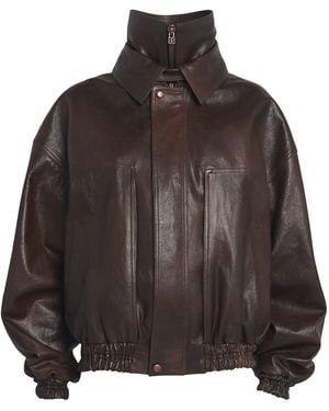 Magda Butrym Leather Bomber Jacket - Brown