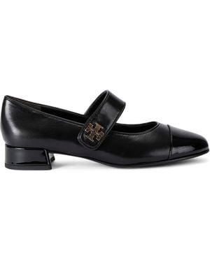 Tory Burch Cap-Toe Leather Mary Jane Heels - Black
