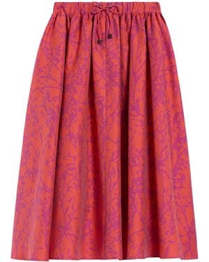 Max Mara Cotton-Silk Printed Midi Skirt - Red