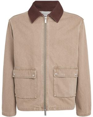 Drole de Monsieur Cord-Collar Denim Jacket - Brown