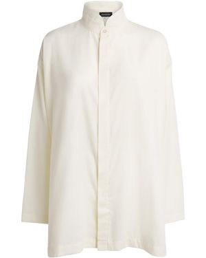 Eskandar Brushed Double Stand-Collar Shirt - White