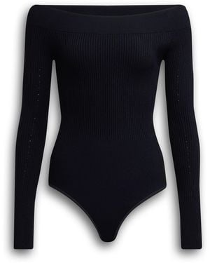 Alaïa Off-The-Shoulder Ribbed Bodysuit - Blue