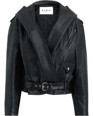 Alaïa Hooded Biker Leather Jacket in Black | Lyst UK