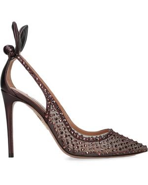 Aquazzura Crystal-Embellished Bow Tie Court Shoes 105 - Brown