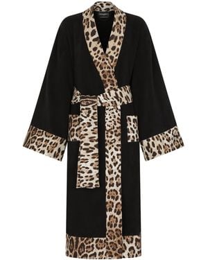 Dolce & Gabbana Terry Cotton Leopard Print Robe - Black