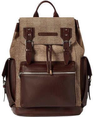 Brunello Cucinelli Leather-Trim Backpack - Brown
