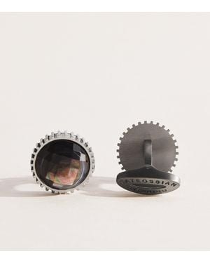 Tateossian Titanium And Mother-Of-Pearl Aurora Domed Gear Cufflinks - Black