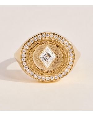 Azlee And Diamond Lonzenge Signet Ring - Metallic