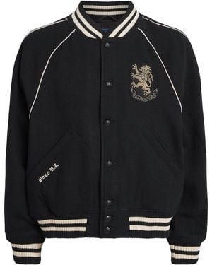 Polo Ralph Lauren Wool-Blend Bullion-Patch Bomber Jacket - Black