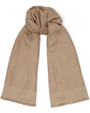 Jimmy Choo Emani Silk-Wool Logo Scarf - Natural